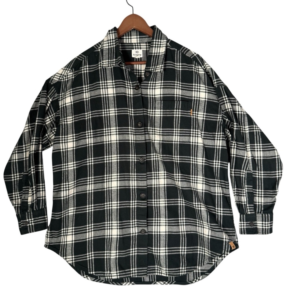 tentree Dark Green Flannel White Plaid Organic Cotton / Kapok  M
